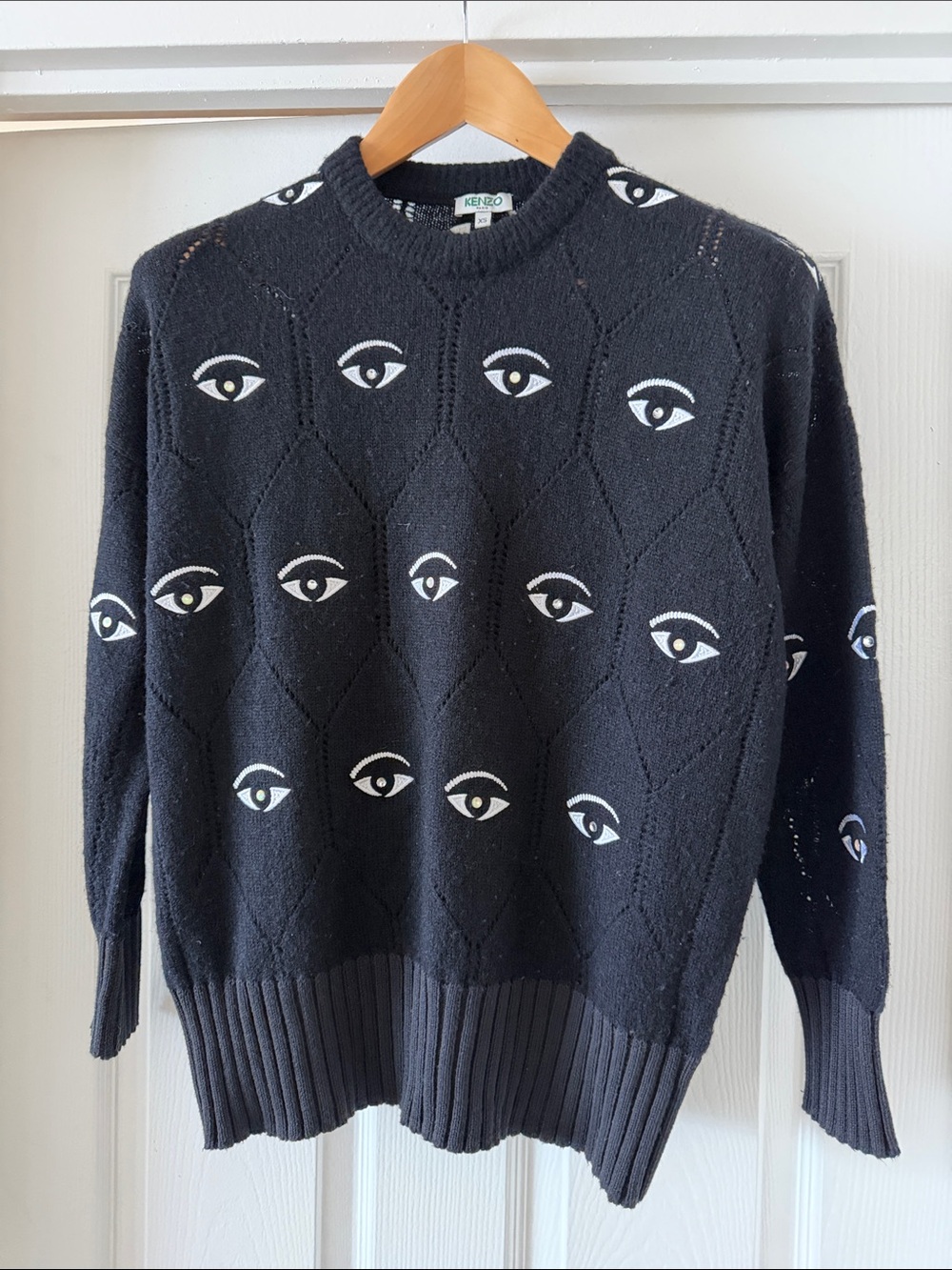 Kenzo Black Crewneck Sweater with White Eye Motif